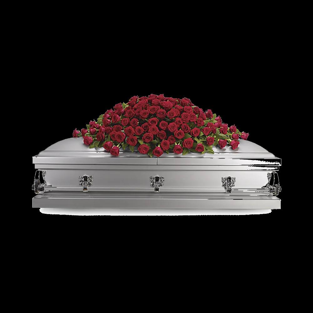 Casket spray arranged on the day of delivery